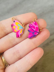 WHOLESALE Butterfly 1 Hole Pendant charm connector beads, colorful rainbow sale charms, silver bracelet beads 80 charms