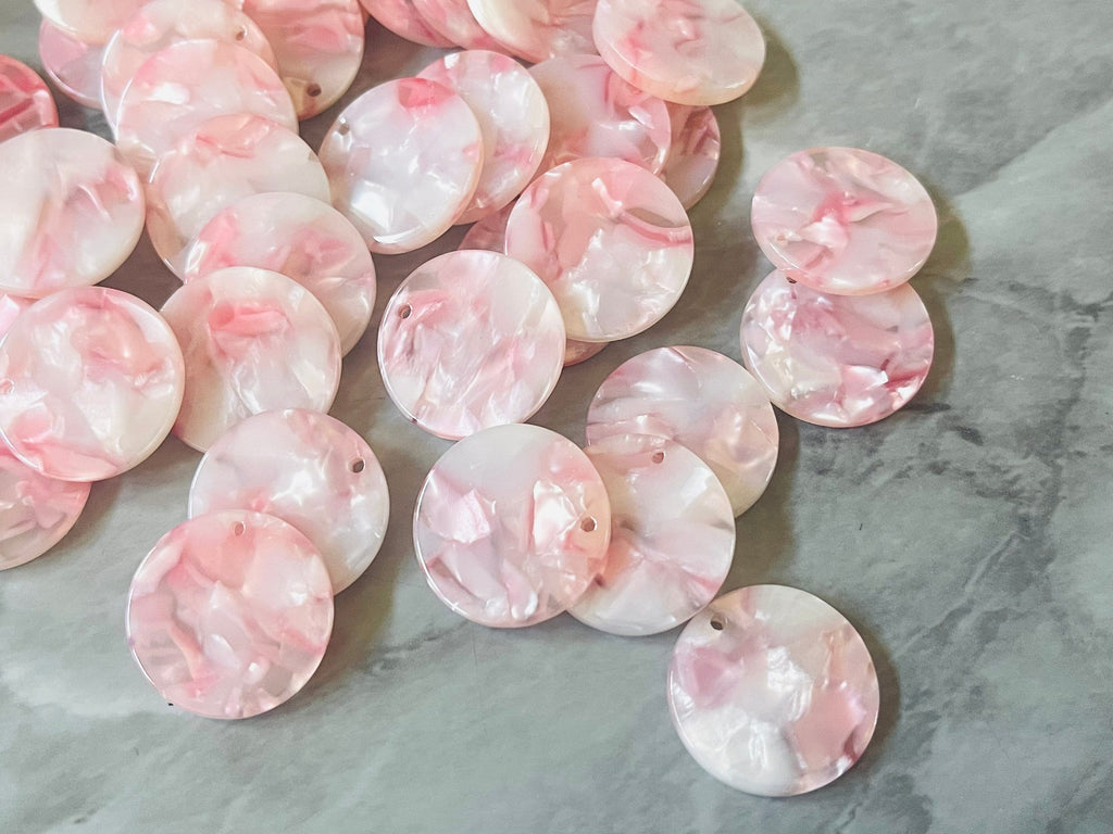 Pink & White Tortoise Shell Acrylic Blanks Cutout, Circle blanks, earring pendant jewelry making, 20mm circle jewelry, 1 Hole circle bangle