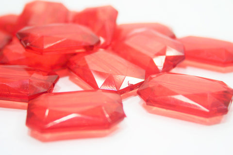 Ruby Red Large Translucent Beads - Faceted Nugget Bead - FLAT RATE SHIPPING 30mmx22mm, red beads, red bangle beads, red statement necklace