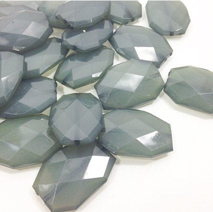 35x24mm Large faceted smoky gray acrylic beads - chunky jewels for craft supplies