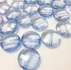 Sky Blue Large Translucent Beads - 21mm Faceted circle round Bead - FLAT RATE SHIPPING - Jewelry Making - Wire Bangles