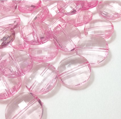 Light Pink Large Translucent Beads - 21mm Faceted circle round Bead - FLAT RATE SHIPPING - Jewelry Making - Wire Bangles