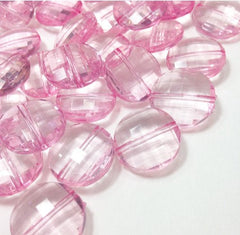 Light Pink Large Translucent Beads - 21mm Faceted circle round Bead - FLAT RATE SHIPPING - Jewelry Making - Wire Bangles