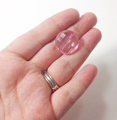 Light Pink Large Translucent Beads - 21mm Faceted circle round Bead - FLAT RATE SHIPPING - Jewelry Making - Wire Bangles