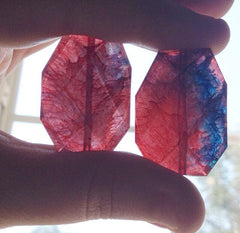 Red & Blue Watercolor Large Beads - Purple Swirl - Faceted Nugget Bead - FLAT RATE SHIPPING 34mmx24mm