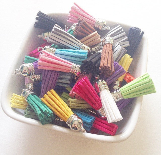 Silver Capped Suede Tassels in 22 colors - Flat Rate shipping - Swoon & Shimmer - 1