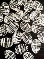 Clear Oval Beads handpainted with white stripes - 36mm bangle, statement necklace, or earring beads