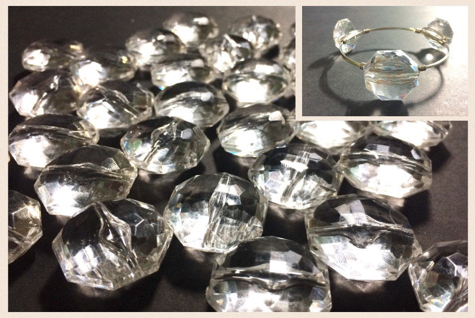Clear Large Translucent Beads - Faceted Octogon Bead - 26mm - Bangle Necklace Earring Jewelry Making Beads