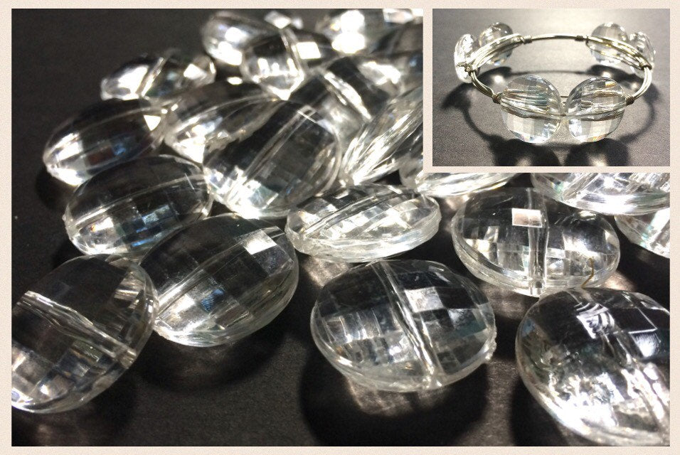 Clear Large Translucent Beads - 21mm Faceted circle round Bead - FLAT RATE SHIPPING - Jewelry Making - Wire Bangles