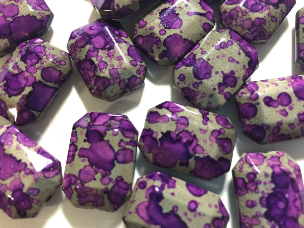 Freckled PURPLE Beads - Octogon 24x16mm Large faceted acrylic nugget beads for bangle or jewelry making