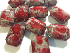 Freckled RED Beads - Octogon 24x16mm Large faceted acrylic nugget beads for bangle or jewelry making