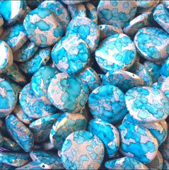 Freckled TURQUOISE Beads - Circular 26x26mm Large faceted acrylic nugget beads for bangle or jewelry making blue