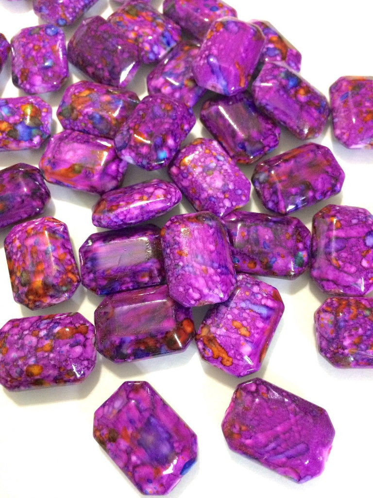 Freckled PURPLE Beads - Octogon 24x16mm Large faceted acrylic nugget beads for bangle or jewelry making