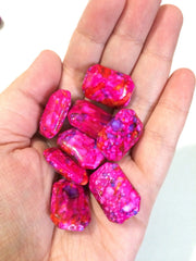 Painted DARK PINK Beads - Octogon 24x16mm Large faceted acrylic nugget beads for bangle or jewelry making