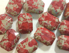 Freckled RED Beads - Octogon 24x16mm Large faceted acrylic nugget beads for bangle or jewelry making