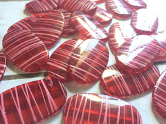 XL red Painted 45mm beads, red beads pink stripes, oval beads, large red beads, striped beads, acrylic red beads, red bracelet, red bangle