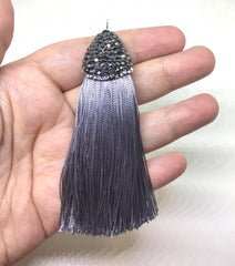 Gray Tassels, tassel earrings, Bejeweled Tassels, 3.25 Inch 85mm Tassel, gray jewelry, tassel necklace, gray necklace, silk tassel