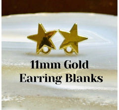 Gold smooth STAR 11mm post earring blanks, gold earring, gold stud earring, gold jewelry, gold dangle earring making diamond metallic