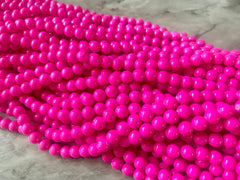 Painted Glass Round Bead Strands, Hot pink Jade Glass Beads Strands, Circle Round Hot Pink 8mm, sale clearance beads 100pcs/strand