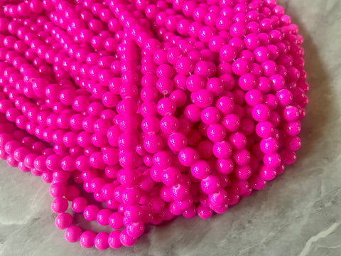 Painted Glass Round Bead Strands, Hot pink Jade Glass Beads Strands, Circle Round Hot Pink 8mm, sale clearance beads 100pcs/strand