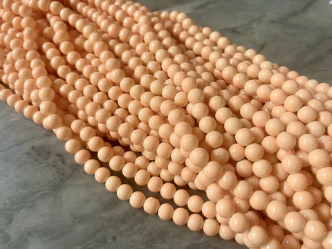 Painted Glass Round Bead Strands, Peach Orange Jade Glass Beads Strands, Circle Round Orange 8mm, sale clearance beads 100pcs/strand