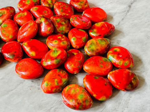 Tomato & Blue 26mm pinched Beads, red blue acrylic painted beads, bangle beads, statement necklace beads, colorful beads