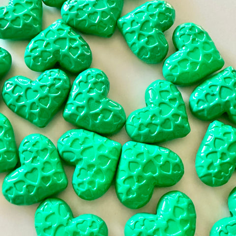 Hearts in Heart 30mm acrylic beads, Green Resin shimmer chunky craft supplies wire bangle jewelry making love jewelry Valentine’s Day love