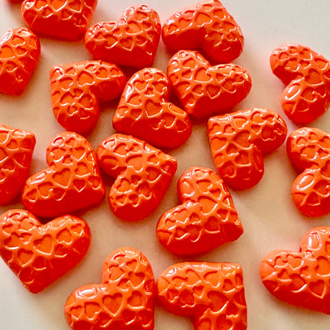 Hearts in Heart 30mm acrylic beads, Orange Resin shimmer chunky craft supplies wire bangle jewelry making love jewelry Valentine’s Day love