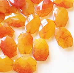 Juicy Nectarine Watercolor Large Beads - Reds Oranges Yellow - Faceted Nugget Bead - FLAT RATE SHIPPING 34mmx24mm