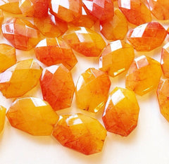 Juicy Nectarine Watercolor Large Beads - Reds Oranges Yellow - Faceted Nugget Bead - FLAT RATE SHIPPING 34mmx24mm