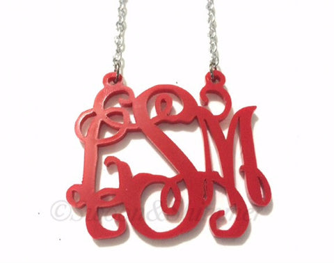 Monogram 2 Hole Acrylic Script Plaques - Chain Necklace - Red - Personalized Bracelet Necklace Jewelry 3 Letter