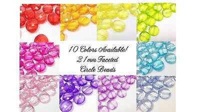 Circular Faceted Beads 10 Colors! 21mm acrylic beads wire bangles jewelry making - Swoon & Shimmer - 1