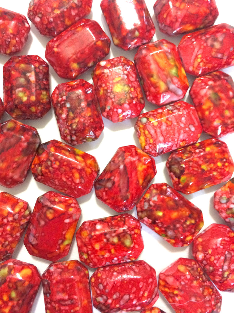Freckled RED Beads - Octogon 24x16mm Large faceted acrylic nugget beads for bangle or jewelry making - Swoon & Shimmer - 1