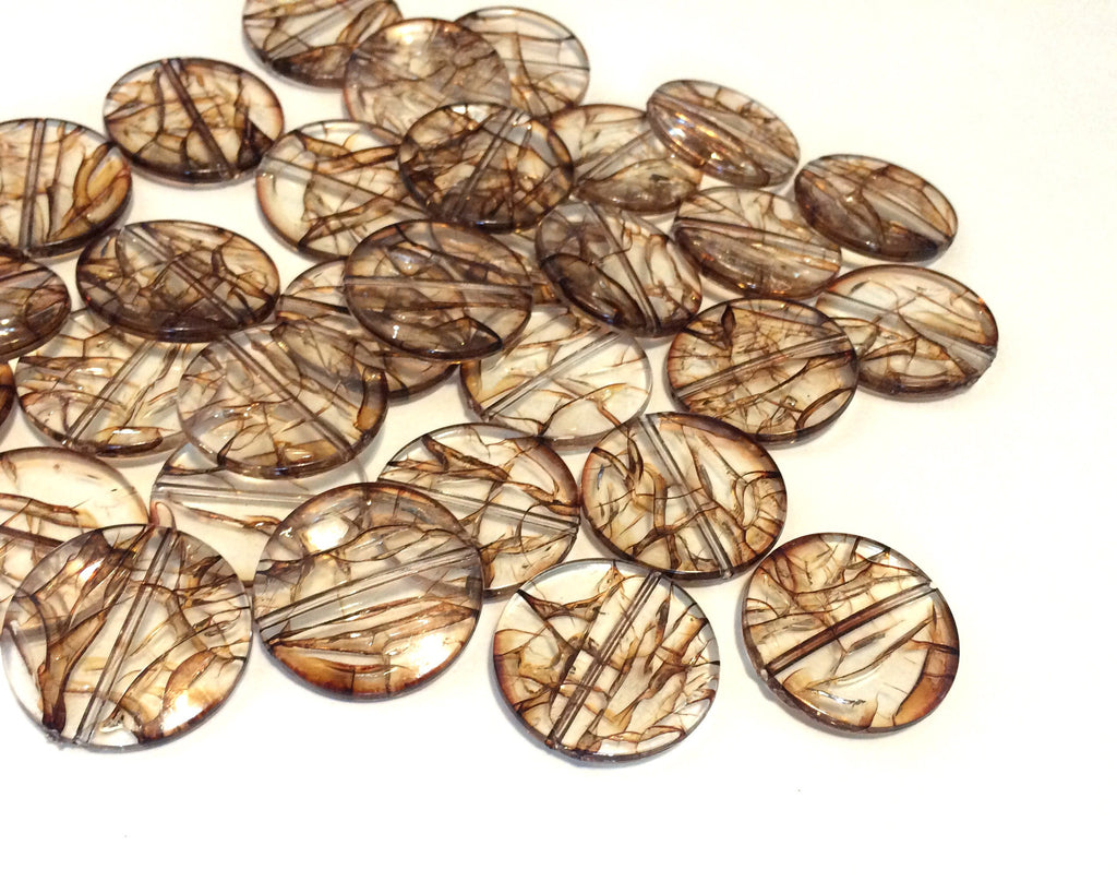 Chocolate Brown Tree Branch Clear Circular 33mm acrylic beads - chunky craft supplies for wire bangle or jewelry making