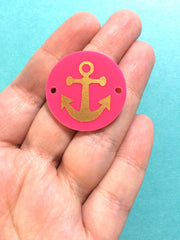 Anchor in Gold on Pink or your choice of disc - jewelry making, bangle bracelet, gift, handmade beads - 1.25 inch - Swoon & Shimmer - 3