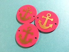 Anchor in Gold on Pink or your choice of disc - jewelry making, bangle bracelet, gift, handmade beads - 1.25 inch - Swoon & Shimmer - 1