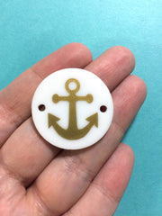 Anchor in Gold on White or your choice of disc - jewelry making, bangle bracelet, gift, handmade beads - 1.25 inch - Swoon & Shimmer - 3