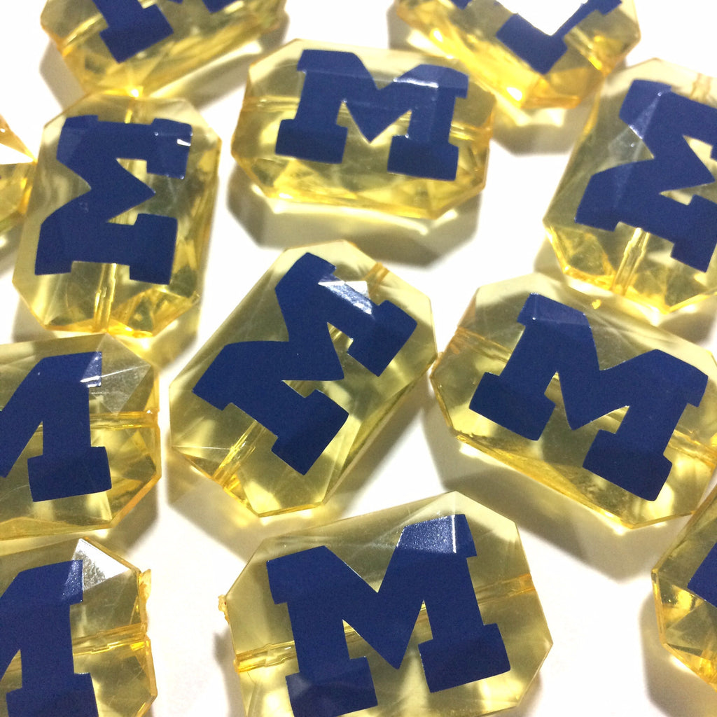 Michigan Beads - 34mm U of M Maize & Blue Beads for Jewelry Making - listing is for ONE BEAD - Swoon & Shimmer