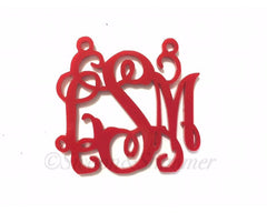 Monogram 2 Hole Acrylic Script Plaques - Chain Necklace - Red - Personalized Bracelet Necklace Jewelry 3 Letter