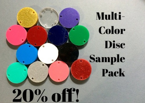 Multi-Color 1 Hole Disc Sample Pack - 14 Colors - Acrylic Blank Discs - Swoon & Shimmer - 1