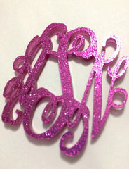 Monogram 2 Hole Acrylic Script Plaques - Wire Bangle Bracelet - Dark Pink Glitter - Personalized Bracelet Necklace Jewelry