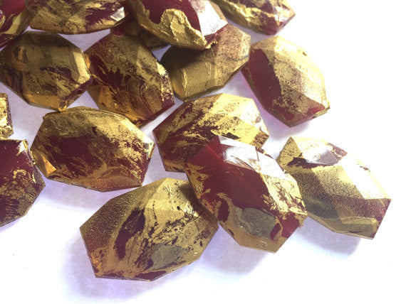 Gold and maroon swirl Beads, 34mm Beads, Faceted Nugget Beads, maroon beads, florida beads, florida jewelry, gold beads, garnet beads