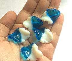 Glass Leaf Bead, Blue Bead, White Bead, Blue & White bead, fall bead, glass beads, bangle beads, blue glass beads, white glass, 31x22mm