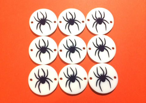 Black Spider on white 2 hole disc, jewelry making, bangle bracelet, gift, handmade beads, 1.25 inch disc, halloween jewelry, halloween beads