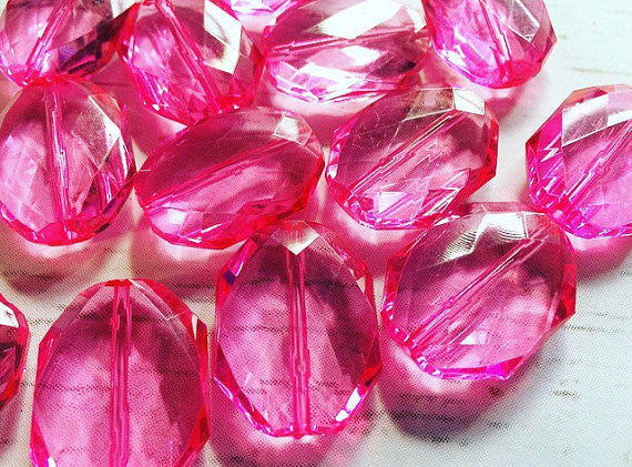 31x24mm PINK Faceted Slab Nugget Beads, Beads for Bangle Making or Jewelry Making, transparent beads, chunky beads, statement beads