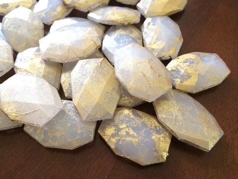 Gold & White swirl Beads, 34mm Beads, Faceted Nugget Beads, gold bangle, gold bracelet, gold beads, white beads, statement jewelry beads