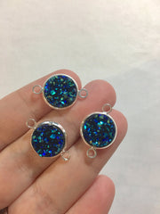 Set of 3 Navy Blue Druzy Beads with 2 Holes, Druzy Connector Beads, Dark Blue druzy, druzy bracelet, druzy bangle, mermaid druzy, blue green