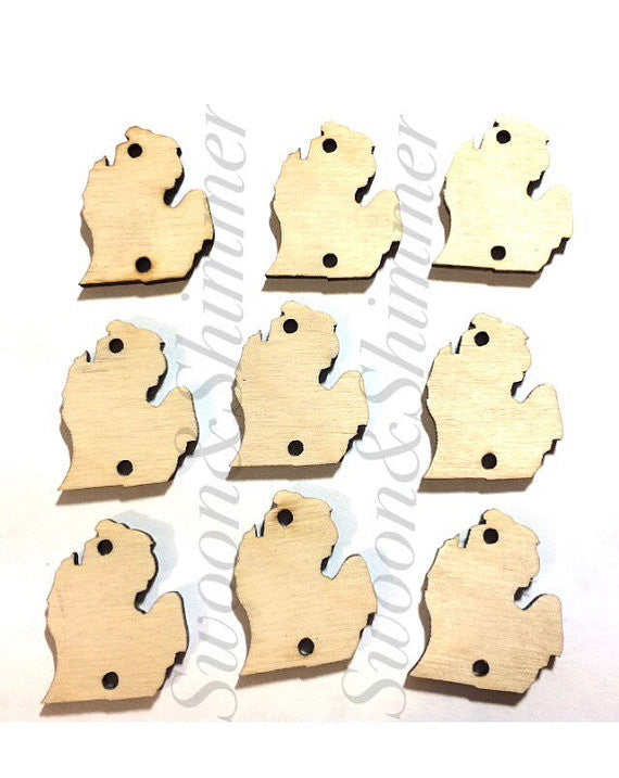NEW! 1.5 Inch Two Hole Michigan Blanks in natural wood - ideal for wire bangle bracelets and jewelry making, michigan jewelry, state beads