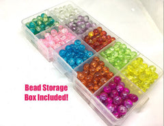 Bead Kit, 10 color crackle bead set, 6mm crackle beads, bead organizer, bead box, bangle beads, jewelry making, rainbow beads