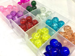 Bead Kit, 10 color crackle bead set, 10mm crackle beads, bead organizer, bead box, bangle beads, jewelry making, rainbow beads